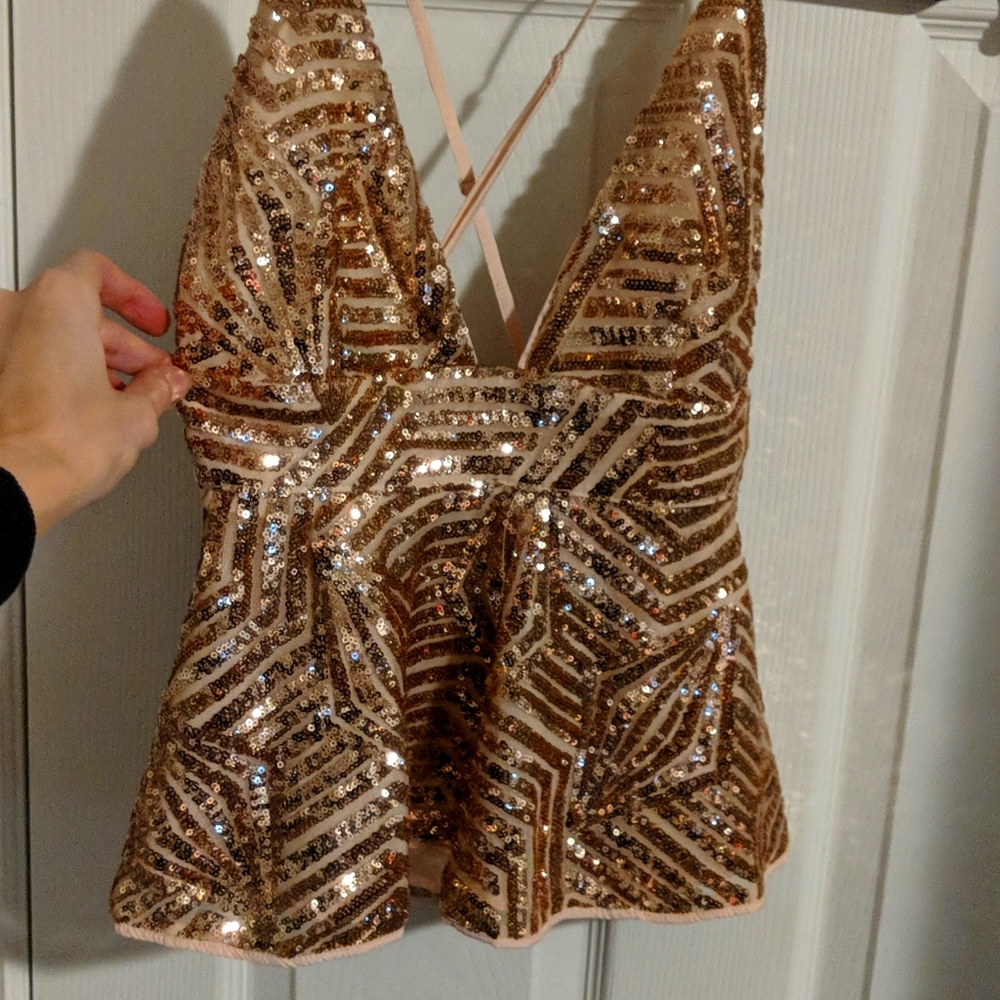Rose Gold sequined baby doll top